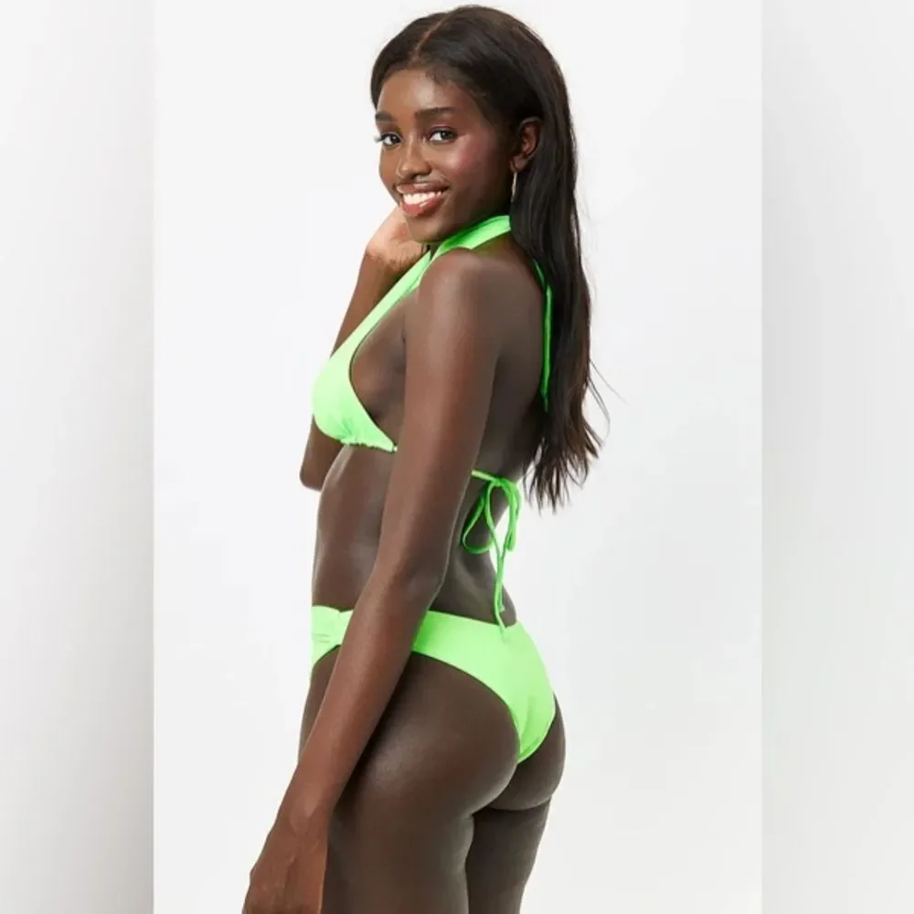 Frankies bikinis neon lime green wrap bikini top